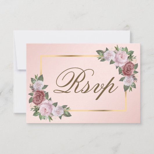 Rosa Rosa Gold Wedding RSVP Card Auswahl (Vorderseite)