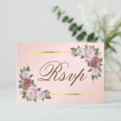 Rosa Rosa Gold Wedding RSVP Card Auswahl (Stehend Vorderseite)