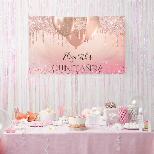 Rosa Rosa Goldballons Banner (Party)