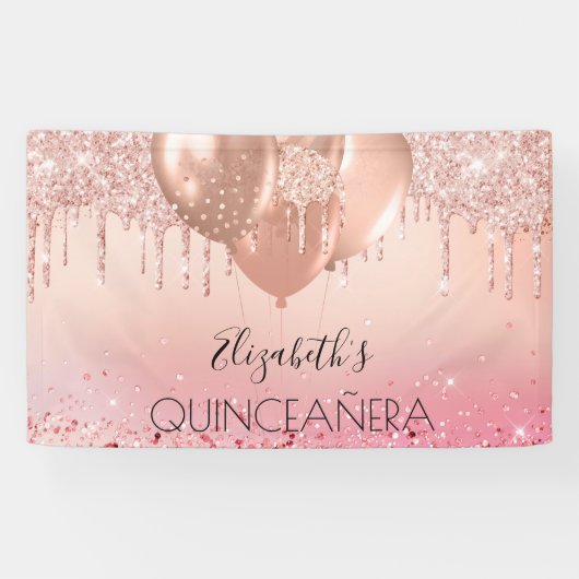 Rosa Rosa Goldballons Banner (Horizontal)