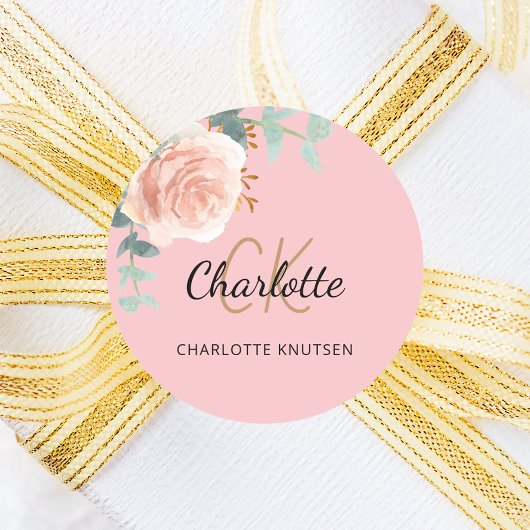 Rosa Rosa Goldblume Eukalyptus vielen Dank Runder Aufkleber