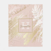 Rosa Rosa Goldblüte Blätter Blattmongramm Fleecedecke (Vorderseite)