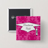 Rosa-rosa-goldenes Damastmuster Button (Vorne & Hinten)