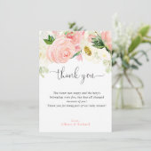 Rosa Rosa goldfarbene Blumengrün Aquarell Dankeskarte (Stehend Vorderseite)