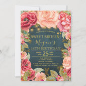 Rosa rosa, goldfarbene Saitenleuchten süß 16 Einladung (Vorderseite)