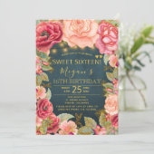 Rosa rosa, goldfarbene Saitenleuchten süß 16 Einladung (Stehend Vorderseite)