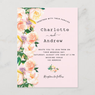 Rosa Rosa Goldfloralen elegant Hochzeit Postkarte