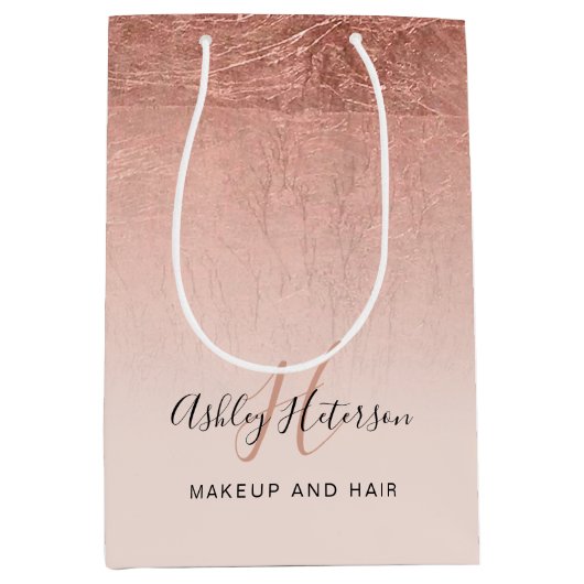 Rosa Rosa-Goldfolie-Schrift für Monogramm Mittlere Geschenktüte (Vorderseite)