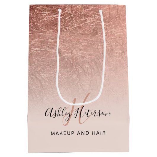 Rosa Rosa-Goldfolie-Schrift für Monogramm Mittlere Geschenktüte (Rückseite)