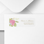 Rosa Rosa-Goldkalligrafie-Hochzeit<br><div class="desc">Elegantes Hochzeitsreportadressen-Label mit einer schönen handbemalten,  rosa,  blütengrünen Rose und einem modernen,  editierbaren taux goldenen Chic-Kalligraphie-Script vor einem klaren,  weißen (wechselbaren) Hintergrund.          Persönlich mit Ihrem Namen und Ihrer Adresse!</div>
