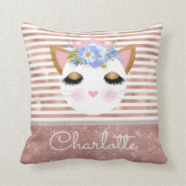 Rosa Rosa-Goldkätzin personalisiert Kissen