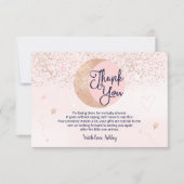 Rosa Rosa Goldmedaille Glitzer über der Mond-Babyd Dankeskarte (Vorderseite)