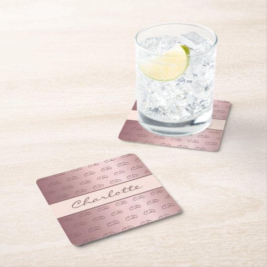 Rosa Rosa-Goldmonogramm-Initialen mit Rosa Chic Rechteckiger Pappuntersetzer (Vor Ort)