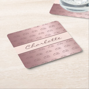 Rosa Rosa-Goldmonogramm-Initialen mit Rosa Chic Rechteckiger Pappuntersetzer