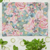 Rosa-Rosa-Goldpolster-Punkt Vintag-grünes Blau Geschirrtuch (Gefaltet)