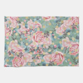 Rosa-Rosa-Goldpolster-Punkt Vintag-grünes Blau Geschirrtuch (Horizontal)