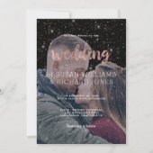 Rosa Rosa Goldtypo Schwarzer Glitzer Foto Hochzeit Einladung (Vorderseite)