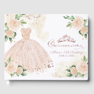 Rosa Rosa Gown Floral Quinceanera Gästebuch