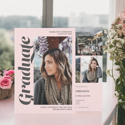 Rosa-Rosa-Grau-Foto-Abschluss Einladung