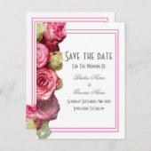 Rosa Rosa Grenz Hochzeit speichern das Datum Ankündigungspostkarte (Vorne/Hinten)