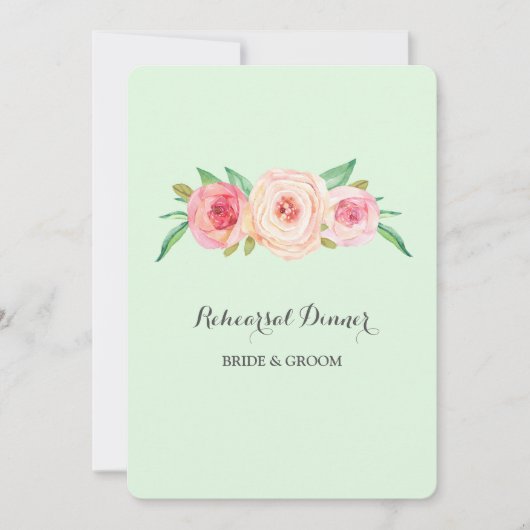 Rosa Rosa Grün Probe Abendessen Party Einladung (Vorderseite)