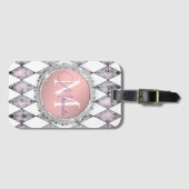 Rosa Rosa Harlequin Glitzer Monogram Personalisier Gepäckanhänger (Vorderseite (Horizontal))