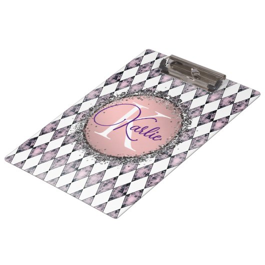Rosa Rosa Harlequin Monogram Klemmbrett (Schrägansicht)