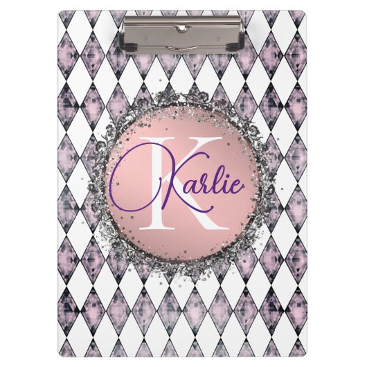 Rosa Rosa Harlequin Monogram Klemmbrett (Vorderseite)