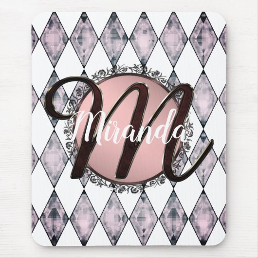 Rosa Rosa Harlequin Monogram Mousepad (Vorne)