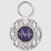 Rosa Rosa Harlequin Monogram Schlüsselanhänger (Vorderseite)
