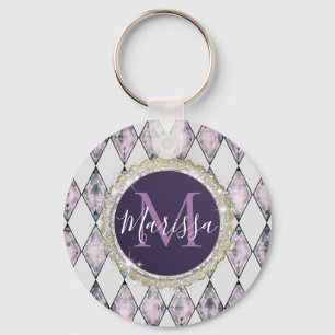 Rosa Rosa Harlequin Monogram Schlüsselanhänger