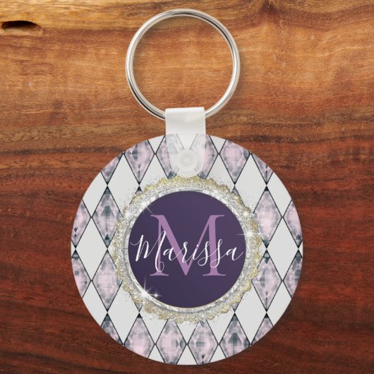 Rosa Rosa Harlequin Monogram Schlüsselanhänger (Vorderseite)