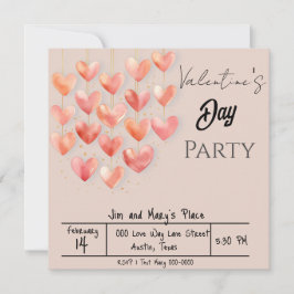 Rosa Rosa Herz Valentinstag Party Einladung