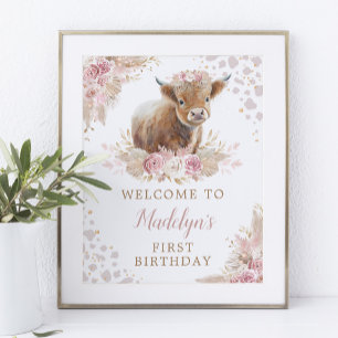 Rosa Rosa Hochland Kuh Geburtstag Willkommen Poster