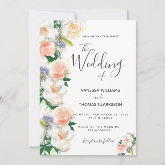 Rosa-Rosa-Hochzeit Einladung (Vorderseite)