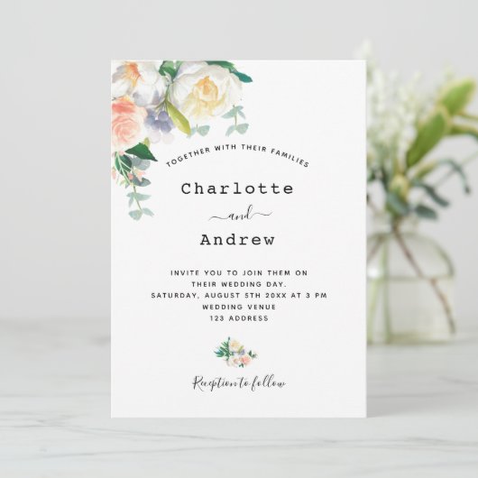 Rosa Rosa-Hochzeit Einladung (Stehend Vorderseite)