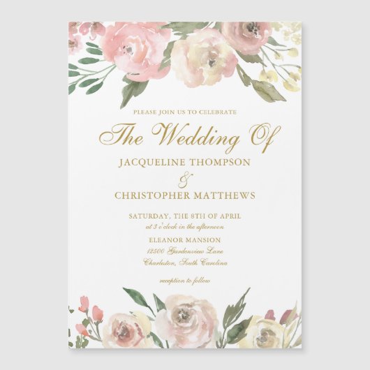 Rosa Rosa Hochzeit im eleganten Rosa Goldenen Gart Magneteinladung (Vorderseite)