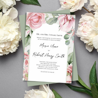 Rosa Rosa Hochzeit mit Blumen Einladung