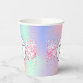 Rosa, rosa, holografisches Firmenlogo Pappbecher (Links)