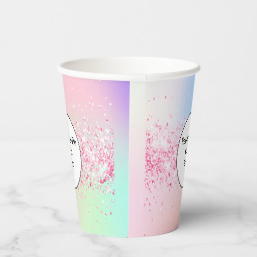 Rosa, rosa, holografisches Firmenlogo Pappbecher (Rechts)