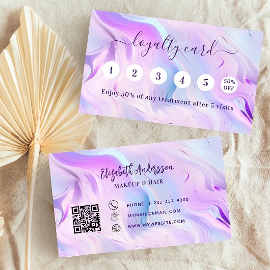 Rosa rosa holograpischer Qr-Code Treuekarte