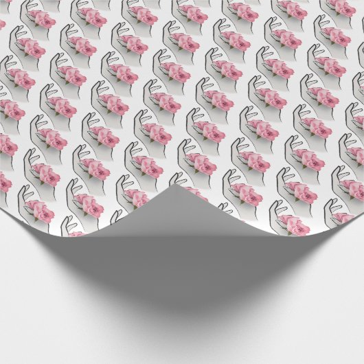 Rosa Rosa in der Hand Geschenkpapier (Ecke)