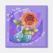 Rosa Rosa in Vase, w Vers von Psalm 118:24 Magnet (Vorne)
