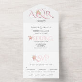 Rosa-Rosa-Initialen und rosa-rosafarbene Hochzeit All In One Einladung (Innen Boden)