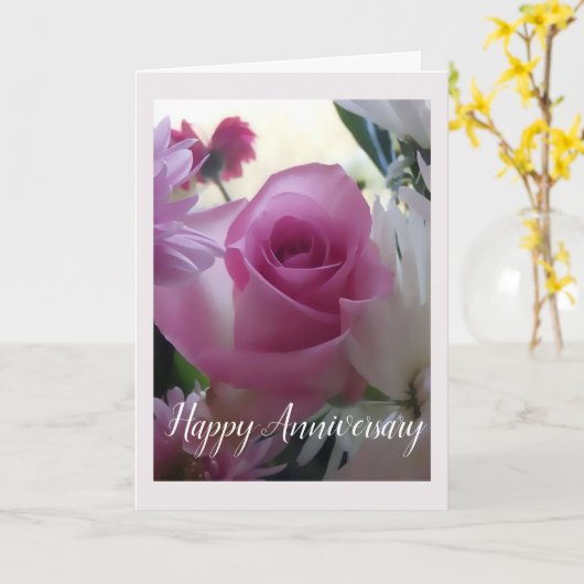 Rosa Rosa-Jubiläumskarte Karte (Gelbe Blume)