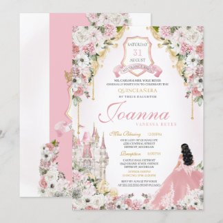 Rosa Rosa Königliche Prinzessin Burg Quinceanera Einladung