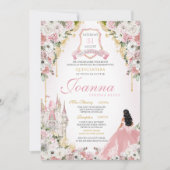 Rosa Rosa Königliche Prinzessin Burg Quinceanera Einladung (Vorderseite)