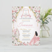 Rosa Rosa Königliche Prinzessin Burg Quinceanera Einladung (Stehend Vorderseite)