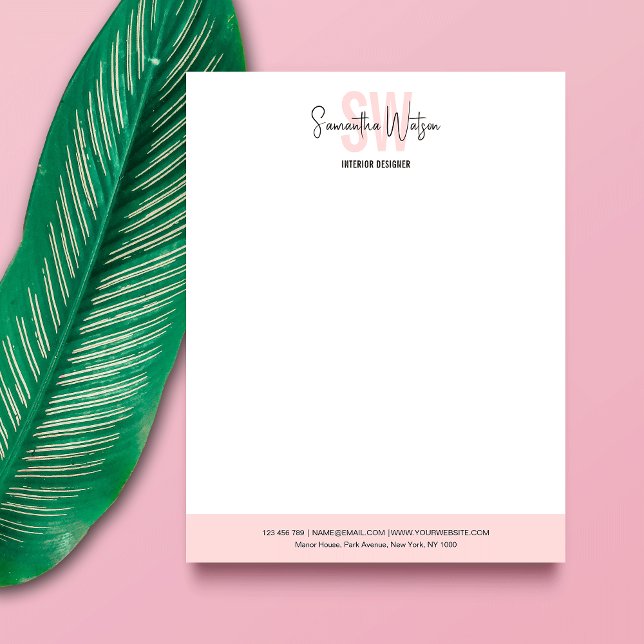 Rosa Rosa-Logo für moderne Geschäftsmodelle Briefbogen (Stand out and impress with this blush pink and white business monogram letterhead design)