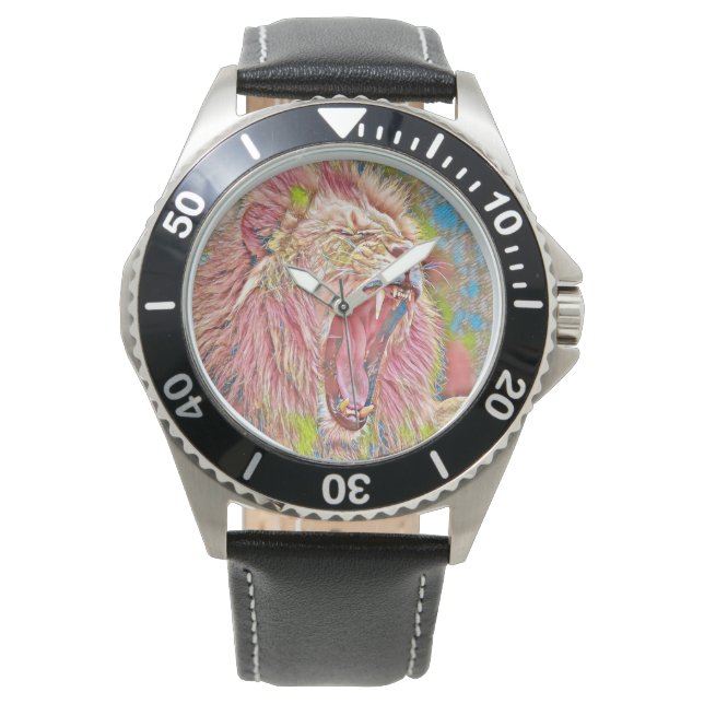 Rosa-Rosa-Löwe Armbanduhr (Vorderseite)